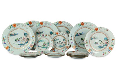Lot 571 - A SET OF SIXTEEN FAMILLE ROSE 'LANDSCAPE'...