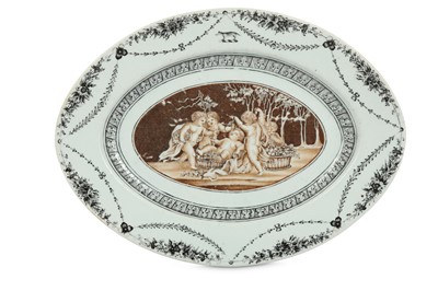 Lot 378 - A CHINESE OVAL 'AUTUMN’ MEAT DISH. Qing...