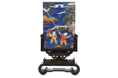 Lot 340 - A CHINESE INLAID AND GILT-DECORATED LAPIS...