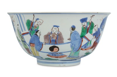 Lot 257 - A CHINESE WUCAI 'SAGES' BOWL. Qing Dynasty,...