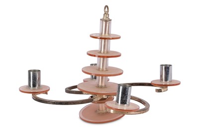 Lot 218 - An Art Deco pendant pink glass light fitting...