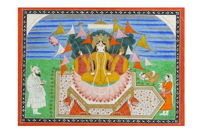 Lot 260 - A DEPICTION OF AN ENTHRONED HINDU GODDESS: DURGA