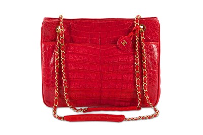 Lot 362 - Chanel Red Alligator Shoulder Bag, c. 1984,...