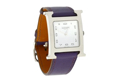 Lot 341 - Hermes Purple Heure H Watch, white dial with...