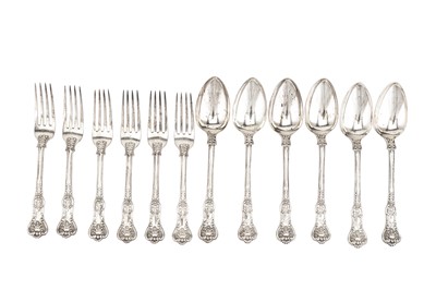Lot 354 - A Victorian set of six sterling silver table spoons and table forks, London 1847 by James Whiting