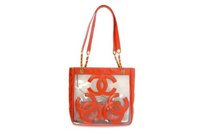 Lot 373 - Chanel Red PVC Shopper, c. 1994-96, leather...