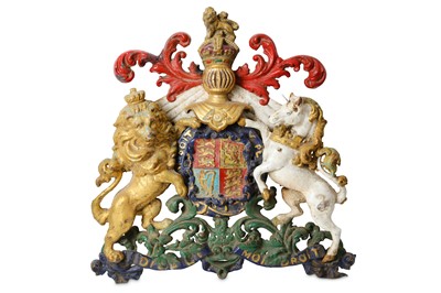 Lot 247 - A 19TH CENTURY ENGLISH PAINTED CAST IRON ROYAL...