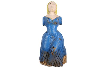 Lot 278 - A CARVED WOOD SHIP'S FIGUREHEAD MODELLED AS A...