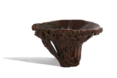 Lot 286a - A CHINESE RHINOCEROS HORN 'MOUNTAIN LANDSCAPE'...