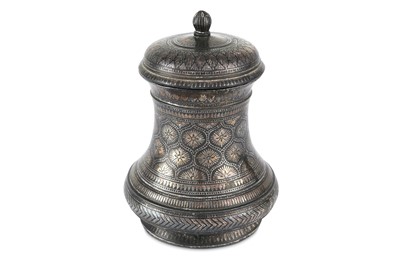 Lot 239 - A SMALL BIDRI SILVER-INLAID LIDDED VASE