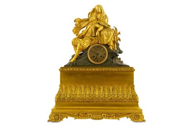 Lot 75 - A GILT AND PATINATED BRONZE FIGURAL CLOCK WITH...