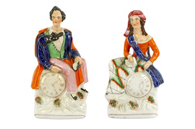 Lot 60 - A PAIR OF GLAZED STAFFORDSHIRE FIGURES OF LORD...