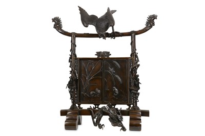 Lot 253 - A JAPANESE MEIJI PERIOD BRONZE TABLE SCREEN...