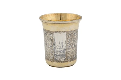 Lot 50 - A Nicholas I Russian 84 zolotnik (875 standard) parcel-gilt silver and niello beaker (stopka), Moscow 1852 by Alexander Andreev