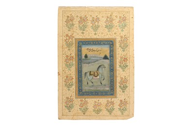 Lot 287 - A MURAQQA’ PAGE ILLUSTRATED WITH IMAM HUSAYN'S HORSE DHULJANAH