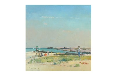 Lot 114 - FRED CUMING, R.A. (B.1930) Beach Party signed...