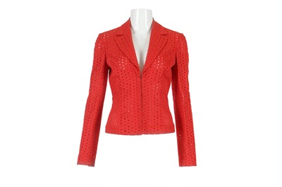 Lot 32 - Gianni Versace Red Broderie Anglaise Jacket - size 38