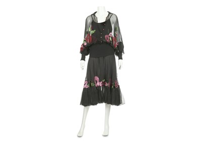 Lot 128 - Christian Dior Silk and Velvet Ensemble - sizes 38-40