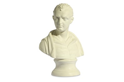 Lot 52 - A LARGE BISQUE PORCELAIN BUST OF LORD BYRON...