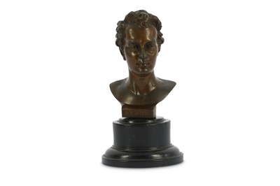 Lot 43 - A WHITE METAL BUST OF LORD BYRON England, 19th...