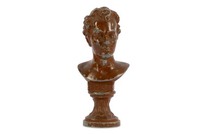 Lot 20 - A WHITE METAL PATINATED BUST OF LORD BYRON...