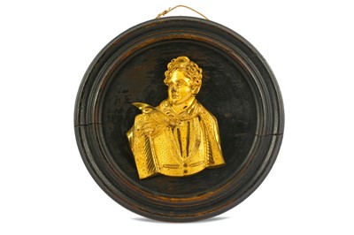 Lot 50 - A GILT BRONZE PLAQUE OF LORD BYRON AS YOUNG...