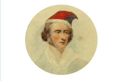 Lot 77 - A PORTRAIT MINIATURE OF LORD BYRON WEARING A...
