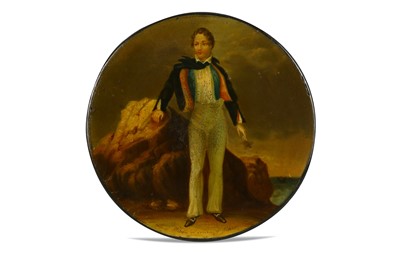 Lot 35 - A CIRCULAR PAPIER-MÂCHÉ SNUFF BOX WITH BYRON...