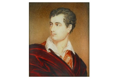 Lot 57 - A PORTRAIT MINIATURE OF LORD BYRON WEARING A...