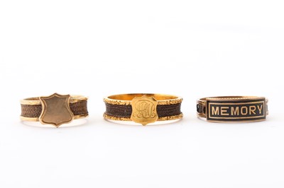 Lot 328 - THREE HAIRWORK RINGS Each band inlaid with a...