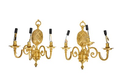 Lot 319 - A PAIR OF UNUSUAL GILT BRONZE WALL LIGHTS...