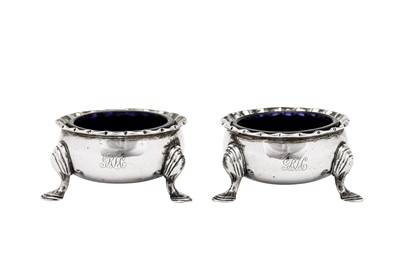 Lot 517 - A pair of George III Scottish sterling silver salts, Edinburgh 1763 by James Gilliland