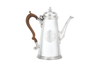 Lot 505 - A George II sterling silver coffee pot, London 1733 by John Swift (reg. between May-Oct 1728)