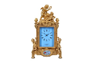 Lot 337 - A LOUIS XVI STYLE GILT BRASS AND ENAMEL MANTEL...