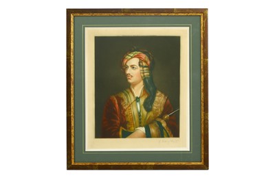 Lot 70 - AN ENGRAVING OF LORD BYRON IN GREEK UNIFORM...