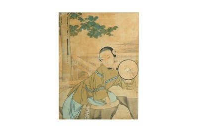 Lot 97 - A CHINESE PAINTING OF A YOUNG WOMAN.