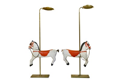 Lot 103 - A PAIR OF 19TH CENTURY CARVED AND PAINTED WOOD...
