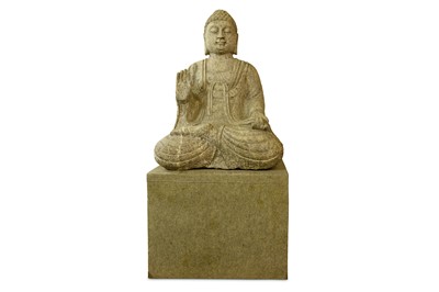 Lot 625 - A MASSIVE CHINESE STONE FIGURE OF A MEDITATING BUDDHA.