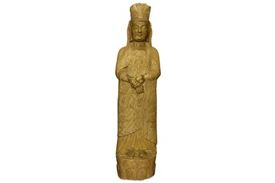 Lot 622 - A MASSIVE CHINESE STONE FIGURE OF A BODHISATTVA.