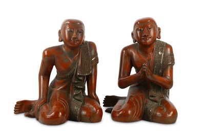 Lot 255 - A PAIR OF BURMESE LACQUER-WOOD FIGURES OF...