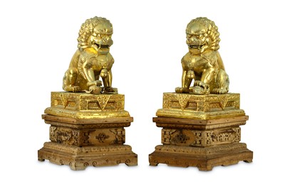 Lot 254 - A PAIR OF LARGE CHINESE GILT-SILVER LIONS AND...
