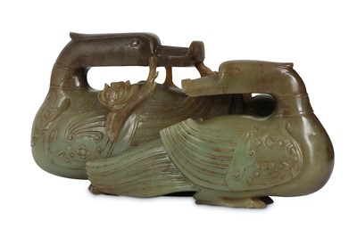 Lot 143 - A CHINESE CELADON JADE ARCHAISTIC 'MANDARIN...