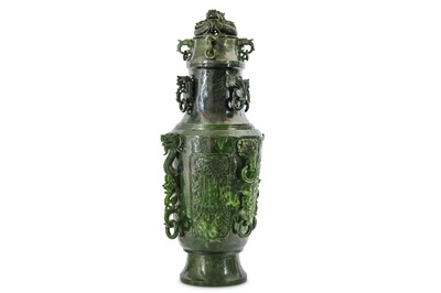 Lot 157A - A MASSIVE CHINESE SPINACH JADE 'DRAGON' VASE...
