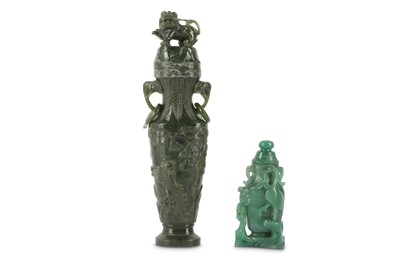 Lot 653 - TWO CHINESE HARDSTONE VASES AND COVERS.