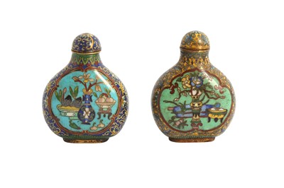 Lot 738 - TWO CHINESE CLOISONNE SNUFF BOTTLES.