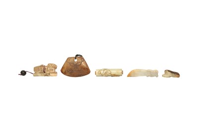 Lot 167 - FIVE CHINESE PALE CELADON JADE PENDANTS.
