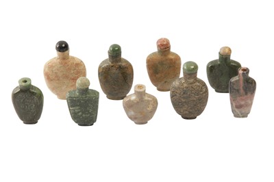Lot 701 - NINE CHINESE HARDSTONE SNUFF BOTTLES.