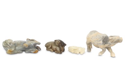 Lot 713 - FOUR CHINESE HARDSTONE 'BUFFALO' CARVINGS.