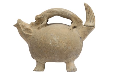 Lot 788 - A CHINESE POTTERY EWER OF ZOOMORPHIC FORM.