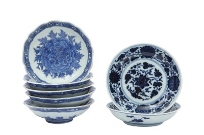 Lot 630 - SEVEN CHINESE BLUE AND WHITE DISHES.